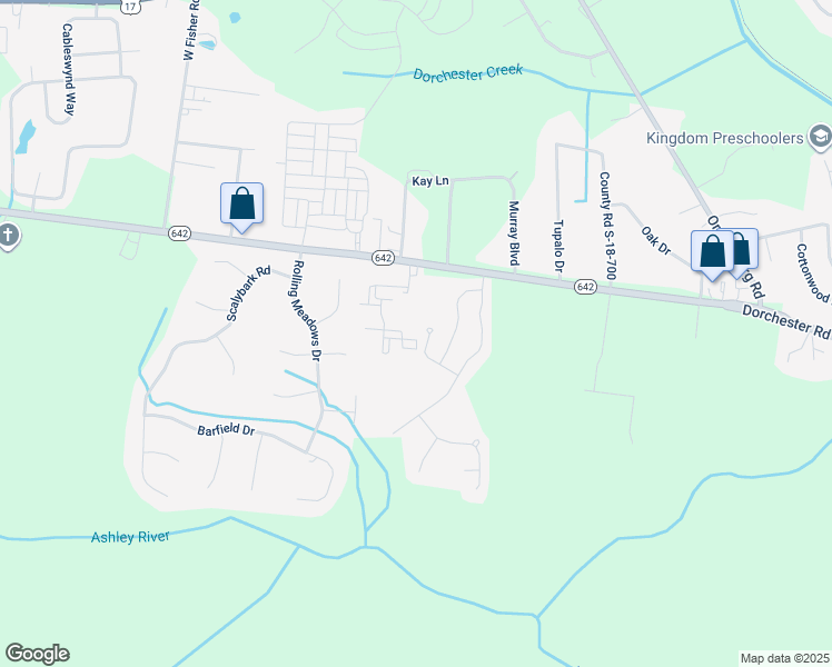 map of restaurants, bars, coffee shops, grocery stores, and more near 10825 Dorchester Road in Summerville