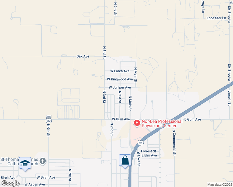 map of restaurants, bars, coffee shops, grocery stores, and more near 2029-2031 North 1st Street in Lovington