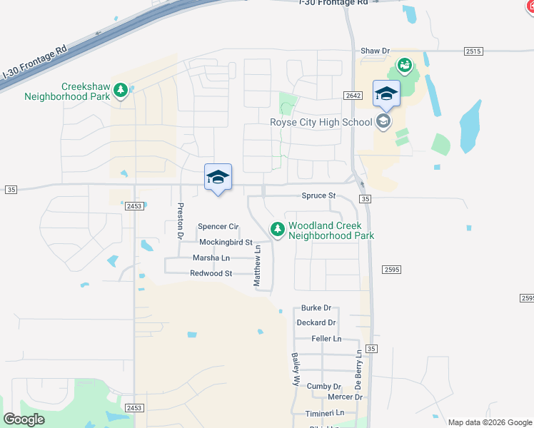 map of restaurants, bars, coffee shops, grocery stores, and more near 613 Chestnut Court in Royse City