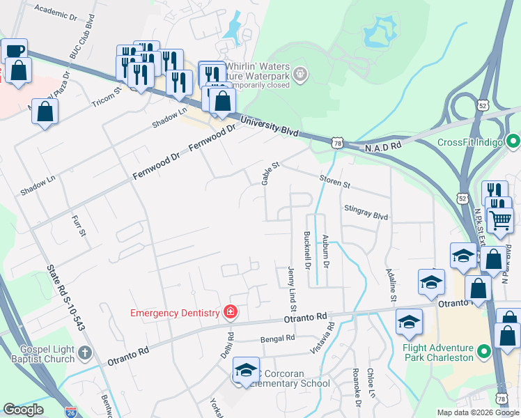 map of restaurants, bars, coffee shops, grocery stores, and more near 8853 Gable Street in Charleston