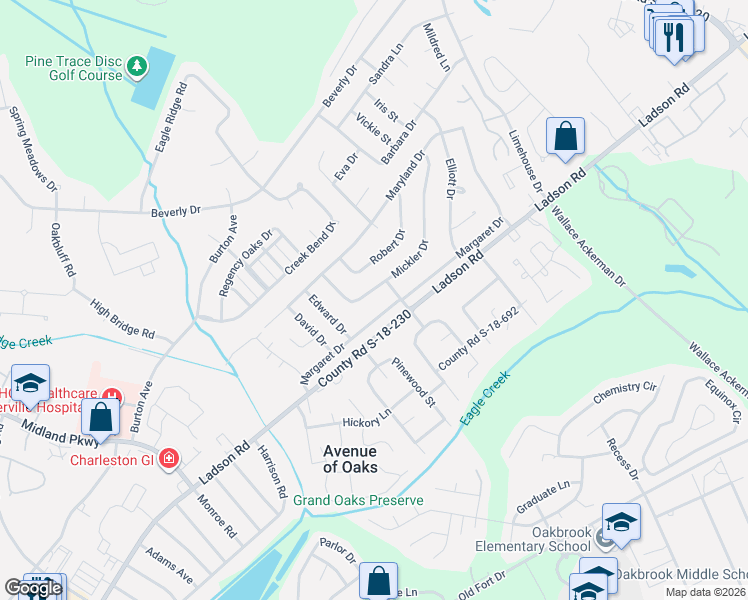 map of restaurants, bars, coffee shops, grocery stores, and more near 130 Mickler Drive in Ladson