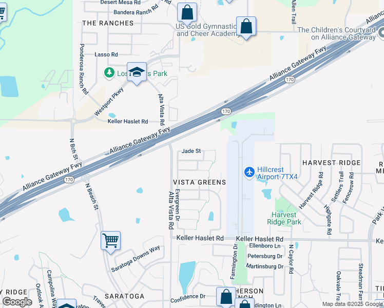 map of restaurants, bars, coffee shops, grocery stores, and more near 3731 Jade Street in Fort Worth