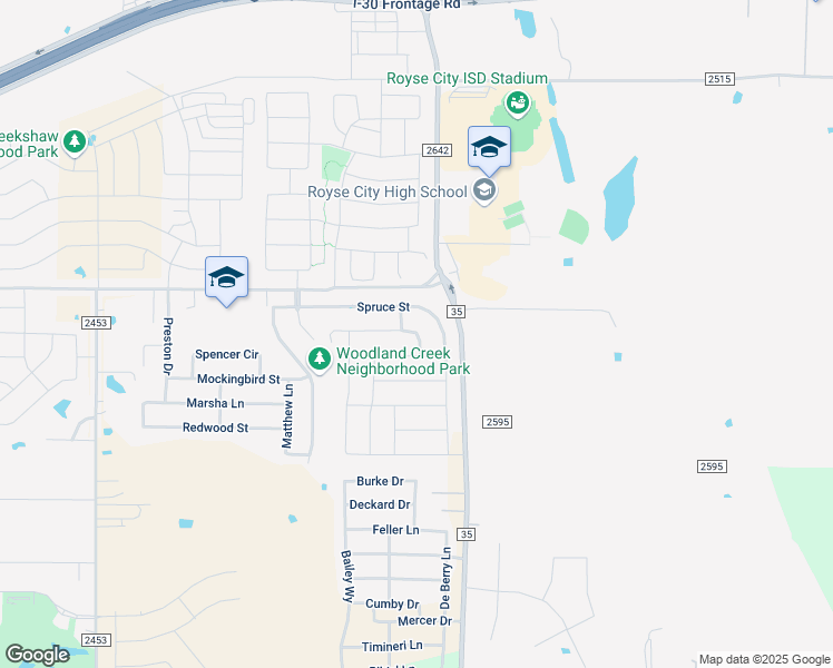 map of restaurants, bars, coffee shops, grocery stores, and more near 3316 Overstreet Lane in Royse City