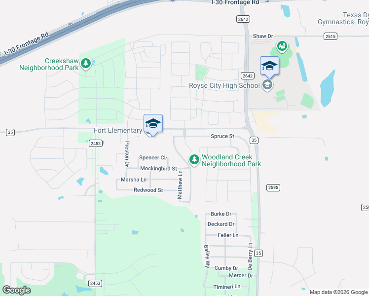 map of restaurants, bars, coffee shops, grocery stores, and more near 613 Chestnut Court in Royse City