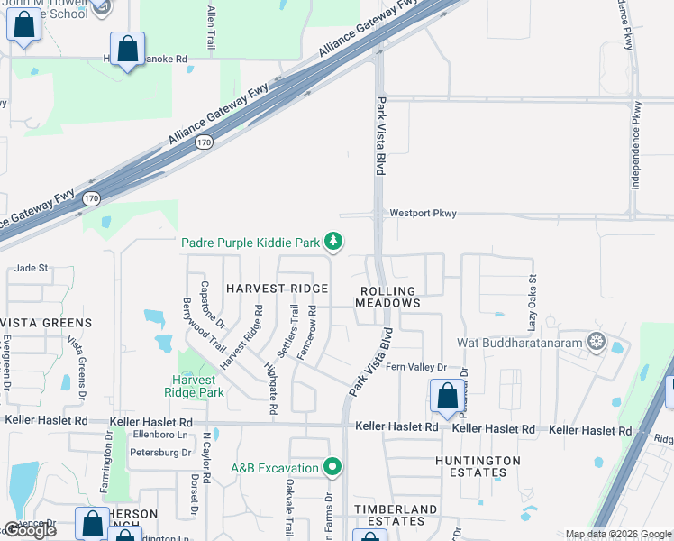 map of restaurants, bars, coffee shops, grocery stores, and more near 4401 Blooming Court in Fort Worth