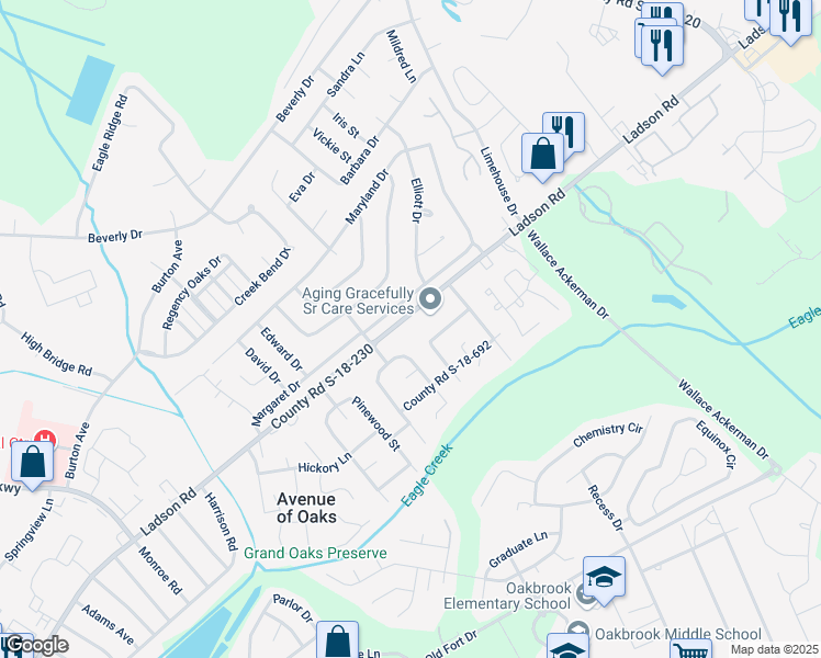map of restaurants, bars, coffee shops, grocery stores, and more near 4013 Ladson Road in Ladson