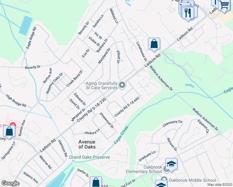 map of restaurants, bars, coffee shops, grocery stores, and more near 4013 Ladson Road in Ladson