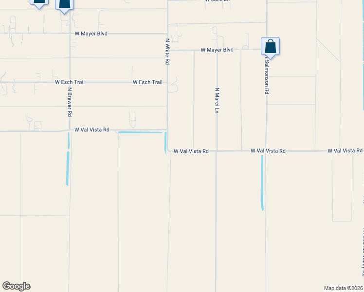 map of restaurants, bars, coffee shops, grocery stores, and more near 49478 West Val Vista Road in Maricopa