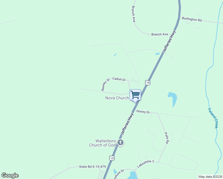 map of restaurants, bars, coffee shops, grocery stores, and more near 264 Lafayette Lane in Walterboro