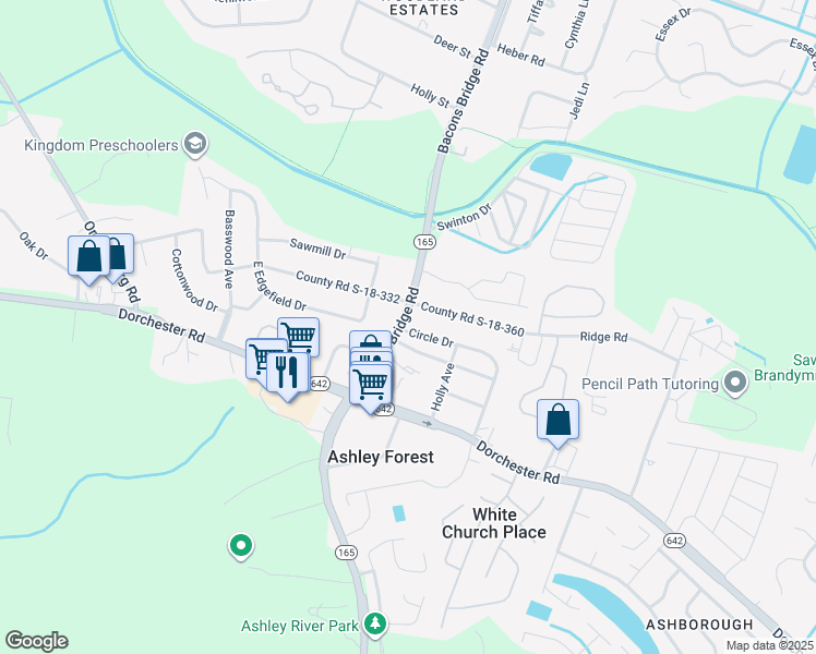 map of restaurants, bars, coffee shops, grocery stores, and more near 101 County Road S-18-277 in Summerville