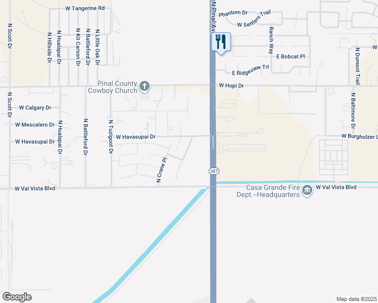 map of restaurants, bars, coffee shops, grocery stores, and more near 3670 North French Place in Casa Grande