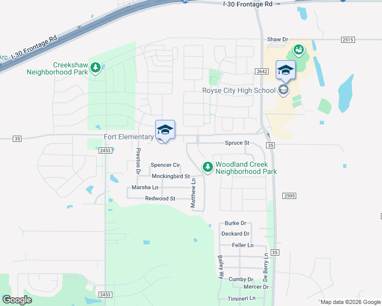 map of restaurants, bars, coffee shops, grocery stores, and more near 613 Chestnut Court in Royse City