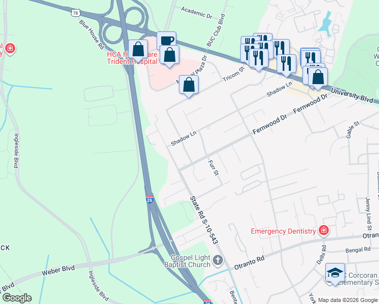 map of restaurants, bars, coffee shops, grocery stores, and more near 9022 State Road S-10-1224 in Charleston