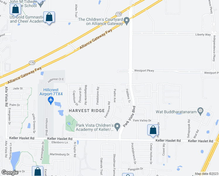 map of restaurants, bars, coffee shops, grocery stores, and more near 13240 Fencerow Road in Fort Worth