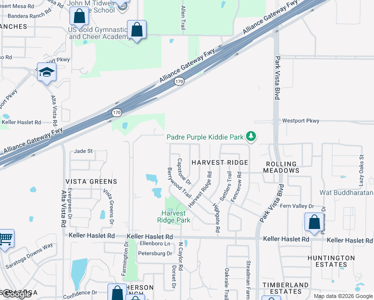 map of restaurants, bars, coffee shops, grocery stores, and more near 13257 Elmhurst Dr in Fort Worth