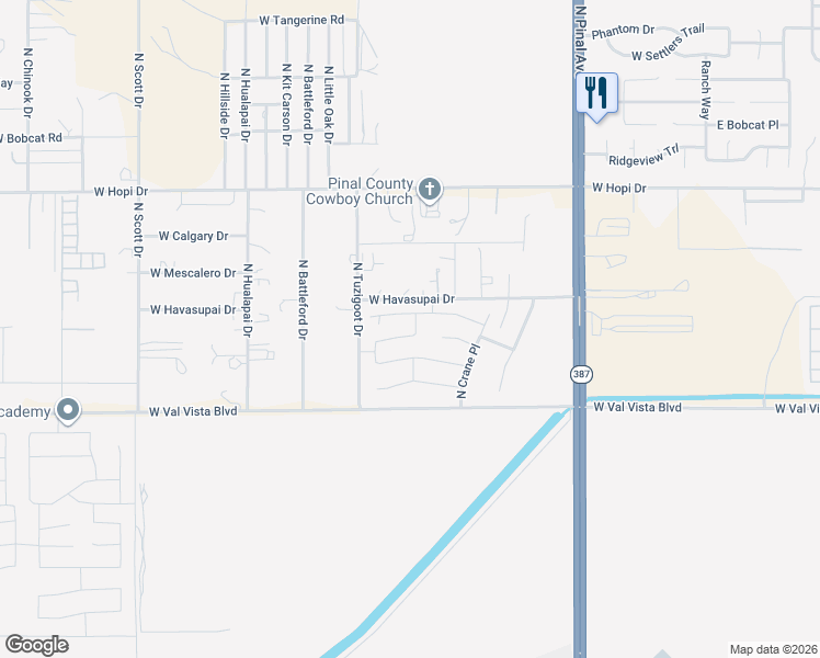 map of restaurants, bars, coffee shops, grocery stores, and more near 632 West Cobblestone Drive in Casa Grande