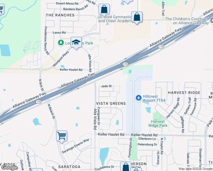 map of restaurants, bars, coffee shops, grocery stores, and more near 3731 Jade Street in Fort Worth
