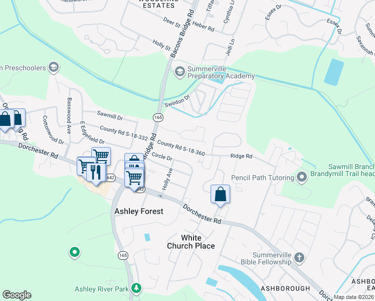 map of restaurants, bars, coffee shops, grocery stores, and more near 122 County Road S-18-360 in Summerville
