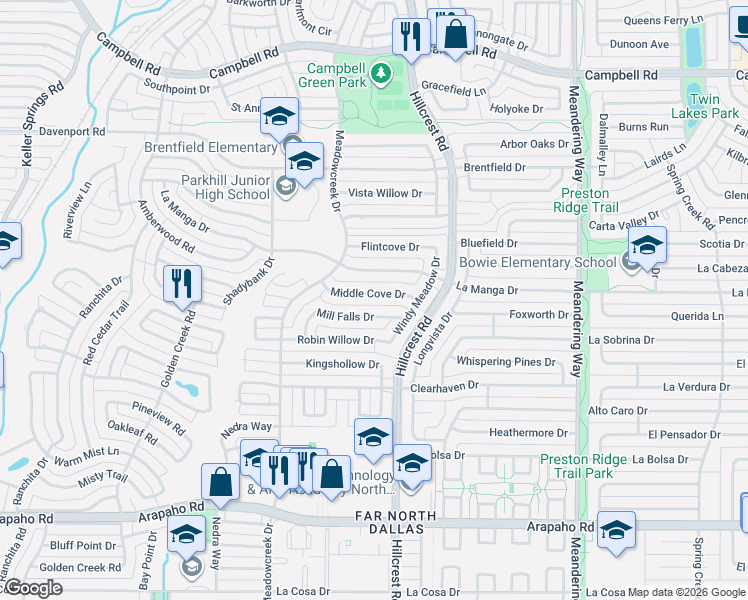map of restaurants, bars, coffee shops, grocery stores, and more near 6922 Middle Cove Drive in Dallas