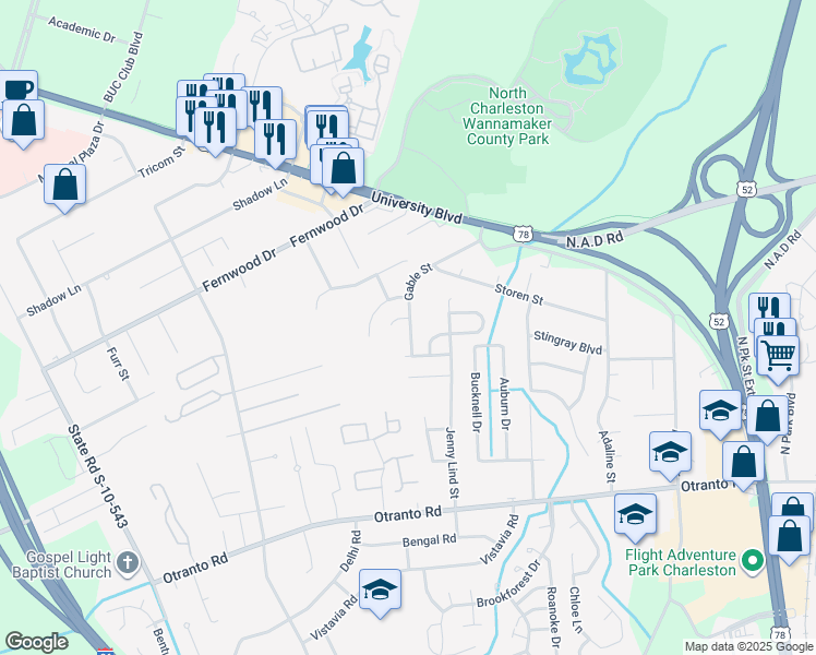 map of restaurants, bars, coffee shops, grocery stores, and more near 8853 Gable Street in Charleston