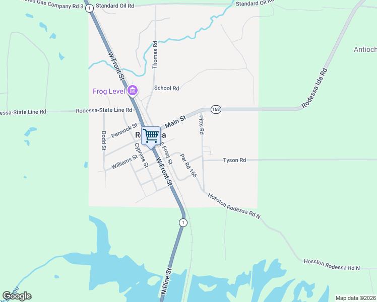 map of restaurants, bars, coffee shops, grocery stores, and more near 18165 Spruce St in Rodessa
