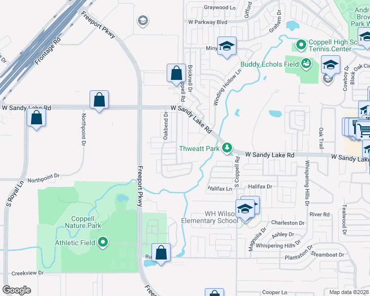map of restaurants, bars, coffee shops, grocery stores, and more near 139 Manchester Lane in Coppell