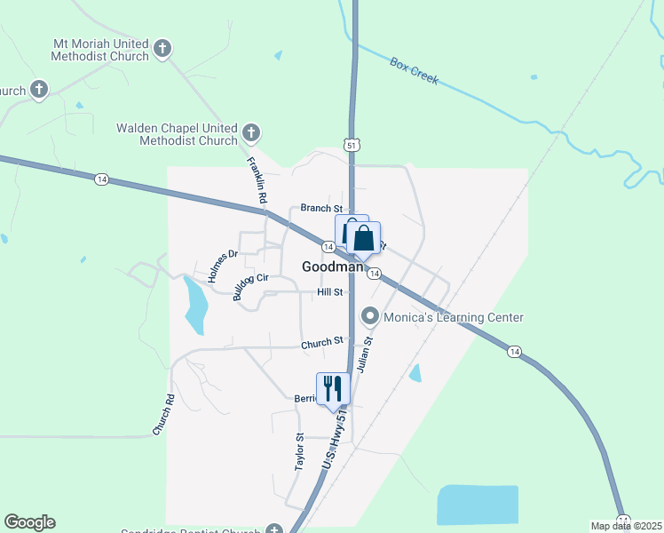 map of restaurants, bars, coffee shops, grocery stores, and more near in Goodman