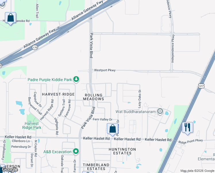 map of restaurants, bars, coffee shops, grocery stores, and more near 13232 Alyssum Drive in Fort Worth