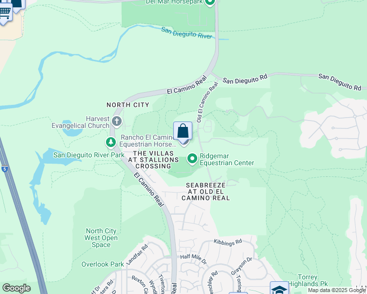 map of restaurants, bars, coffee shops, grocery stores, and more near 13998 Old El Camino Real in San Diego