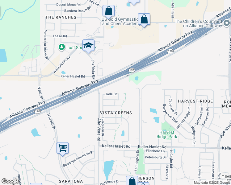 map of restaurants, bars, coffee shops, grocery stores, and more near 3745 Jade Street in Fort Worth