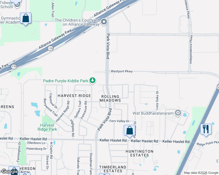 map of restaurants, bars, coffee shops, grocery stores, and more near 13260 Fiddlers Tr in Fort Worth