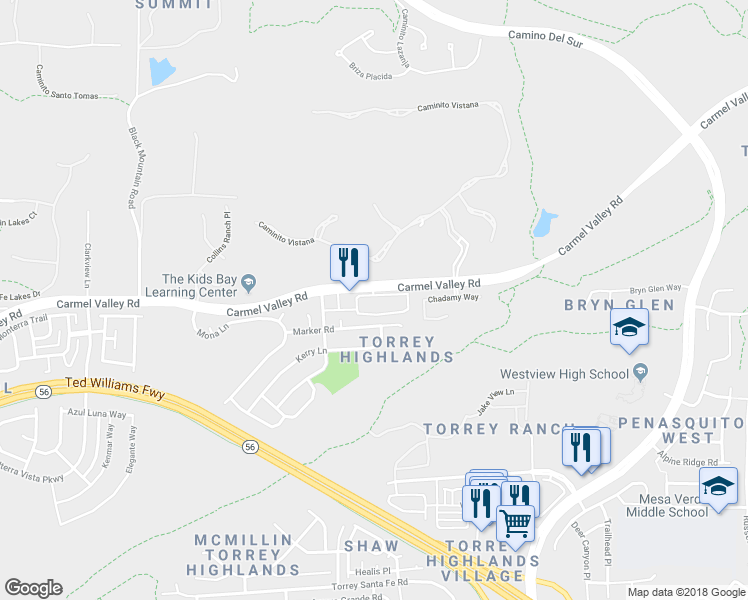 map of restaurants, bars, coffee shops, grocery stores, and more near 13857 Carmel Valley Road in San Diego