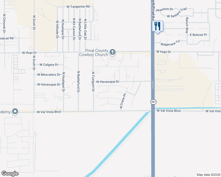 map of restaurants, bars, coffee shops, grocery stores, and more near 632 West Cobblestone Drive in Casa Grande