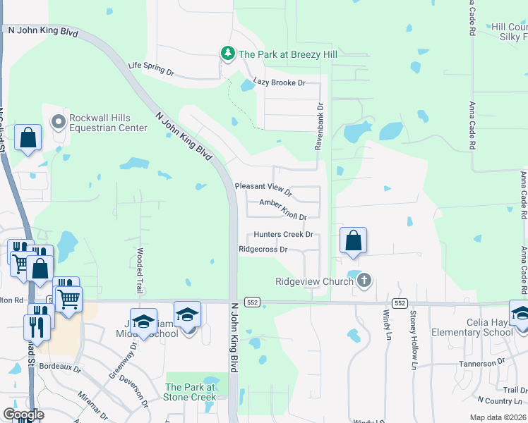 map of restaurants, bars, coffee shops, grocery stores, and more near 930 Colby Bluff Drive in Rockwall