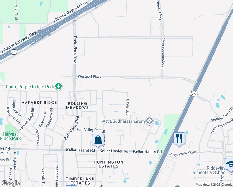 map of restaurants, bars, coffee shops, grocery stores, and more near 4721 Kendrick Peak Way in Fort Worth