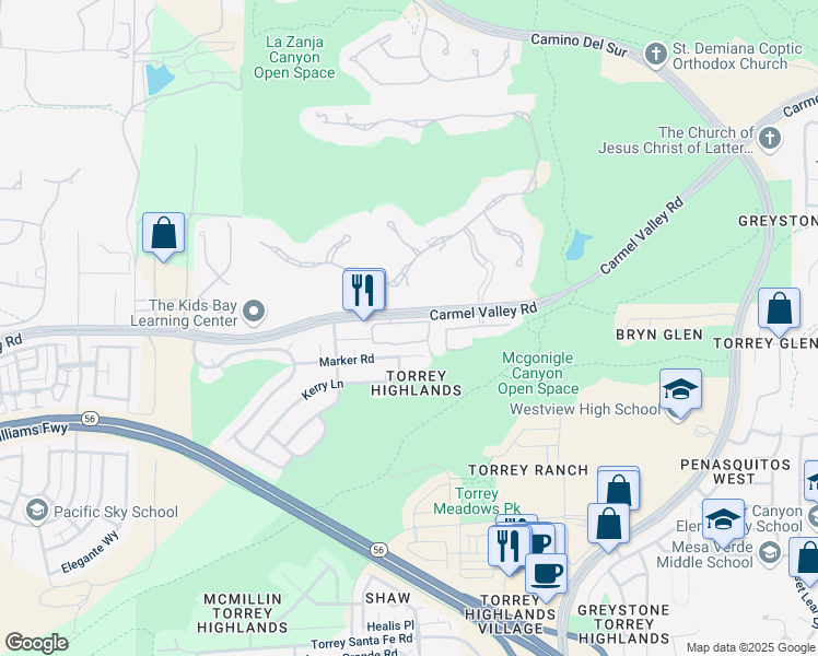 map of restaurants, bars, coffee shops, grocery stores, and more near 13899 Carmel Valley Road in San Diego