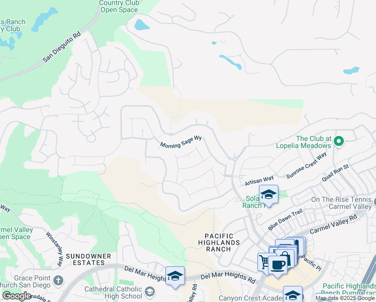 map of restaurants, bars, coffee shops, grocery stores, and more near 13729 Smoothstone Trail in San Diego