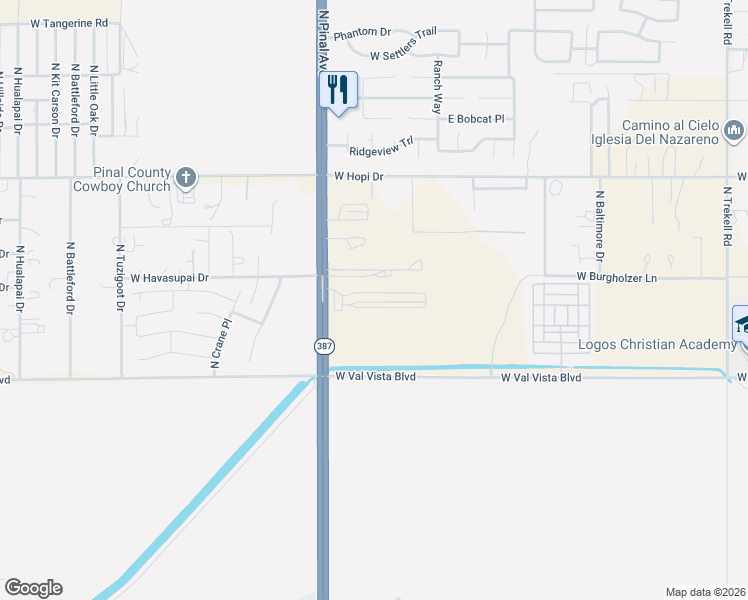 map of restaurants, bars, coffee shops, grocery stores, and more near 9985 N Pinal Ave in Casa Grande