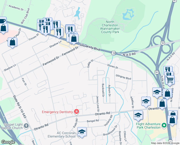 map of restaurants, bars, coffee shops, grocery stores, and more near 8853 Gable Street in Charleston
