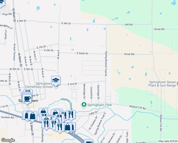 map of restaurants, bars, coffee shops, grocery stores, and more near 905 East 3rd Street in Springtown