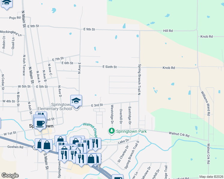 map of restaurants, bars, coffee shops, grocery stores, and more near 805 East 3rd Street in Springtown