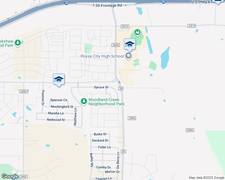 map of restaurants, bars, coffee shops, grocery stores, and more near 3316 Overstreet Lane in Royse City