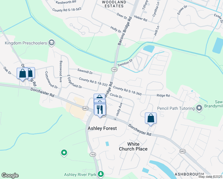 map of restaurants, bars, coffee shops, grocery stores, and more near 101 County Road S-18-277 in Summerville