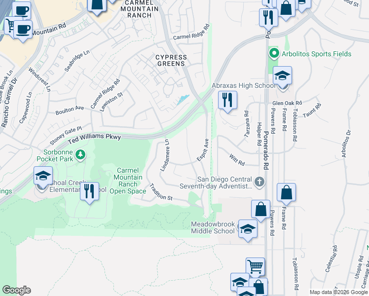 map of restaurants, bars, coffee shops, grocery stores, and more near 13773 Etude Road in San Diego