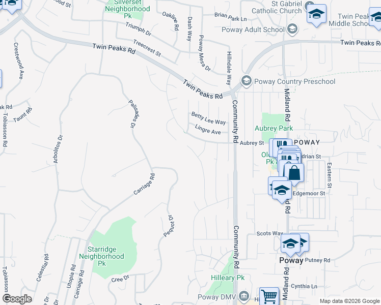 map of restaurants, bars, coffee shops, grocery stores, and more near 14164 Hermosillo Way in Poway