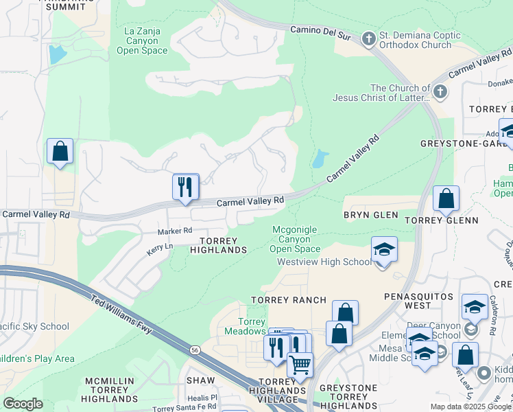 map of restaurants, bars, coffee shops, grocery stores, and more near 7772 Chadamy Way in San Diego
