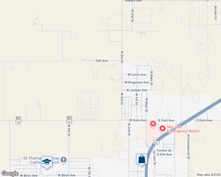 map of restaurants, bars, coffee shops, grocery stores, and more near 2105 North 3rd Street in Lovington