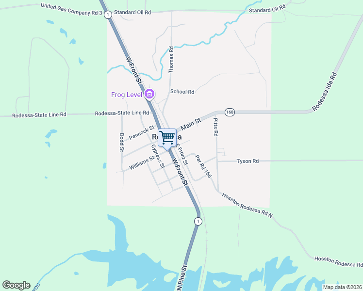 map of restaurants, bars, coffee shops, grocery stores, and more near 9806 Journey Street in Rodessa
