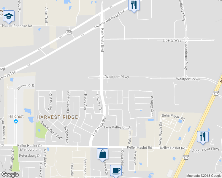 map of restaurants, bars, coffee shops, grocery stores, and more near 4529 Grassy Glen Dr in Fort Worth