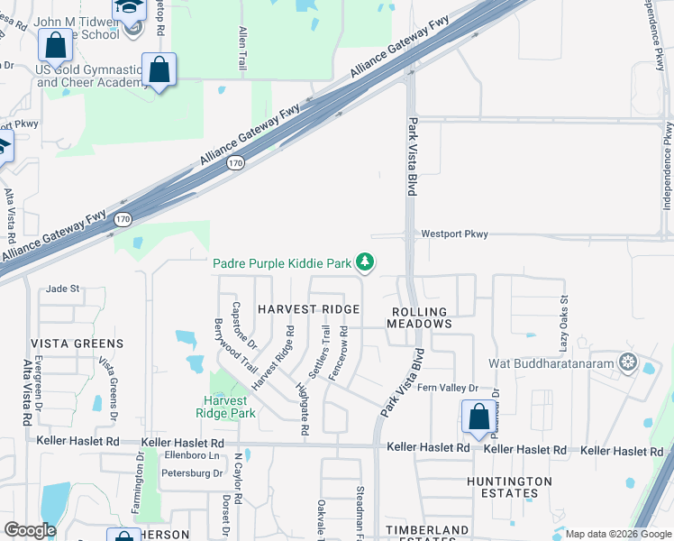 map of restaurants, bars, coffee shops, grocery stores, and more near 13240 Fencerow Road in Fort Worth